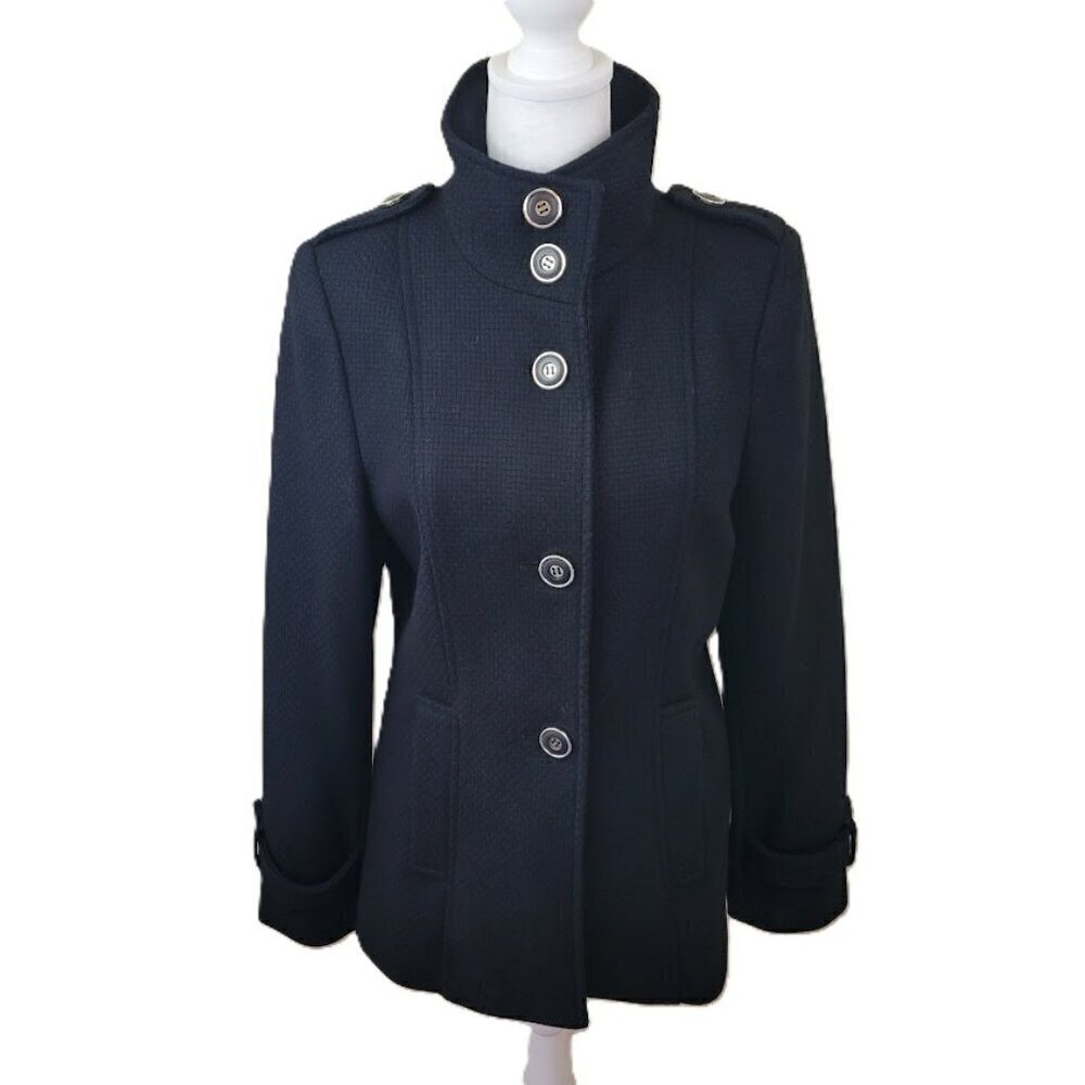 Kristen Blake Wool Blend Black Coat Mid-Length Warm Classic Coat Women's SZ S